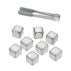 Kit 4 Copos Dupla Parede de Vidro + 8 Cubos de Gelo Inox com Pegador
