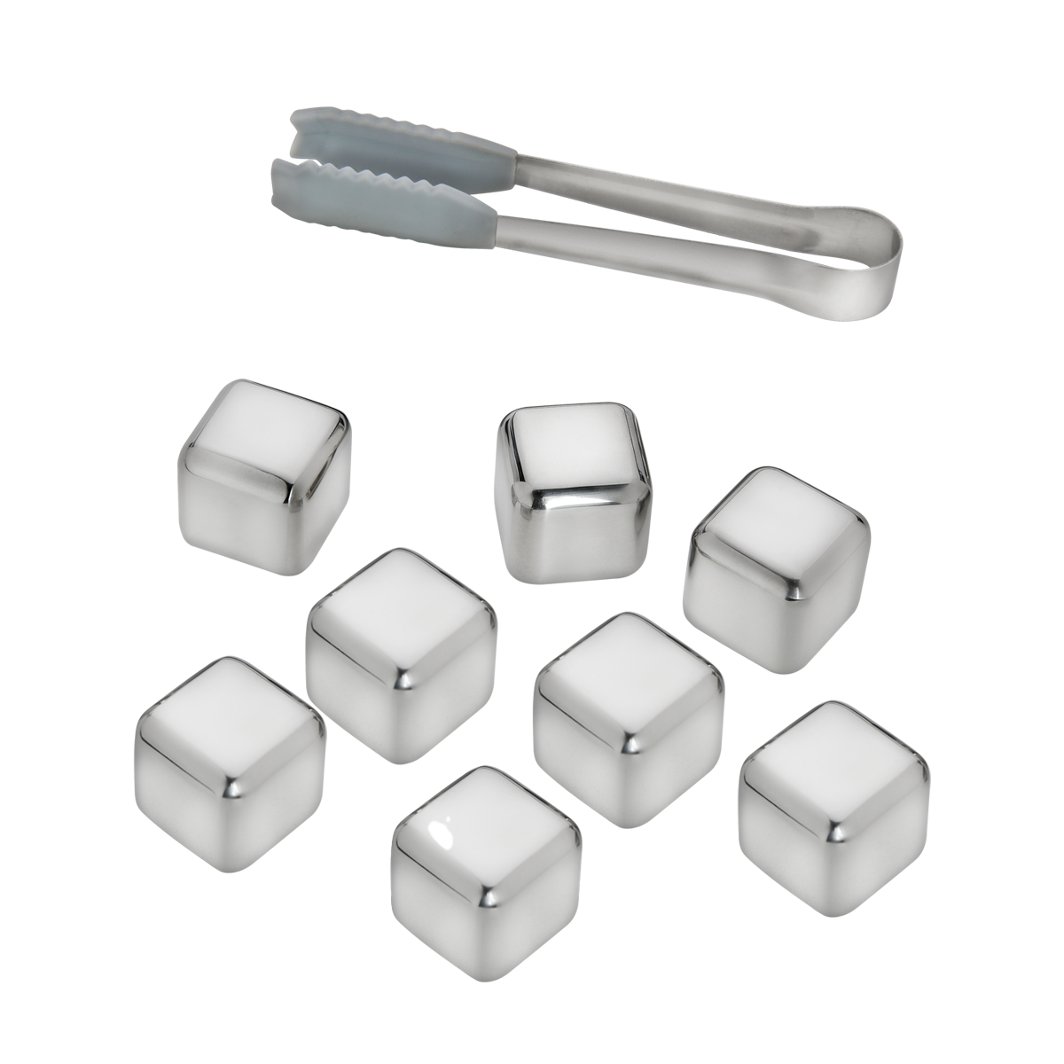 Kit 4 Copos Dupla Parede de Vidro + 8 Cubos de Gelo Inox com Pegador