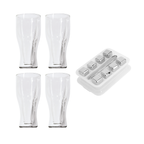 Kit 4 Copos Dupla Parede de Vidro + 8 Cubos de Gelo Inox com Pegador