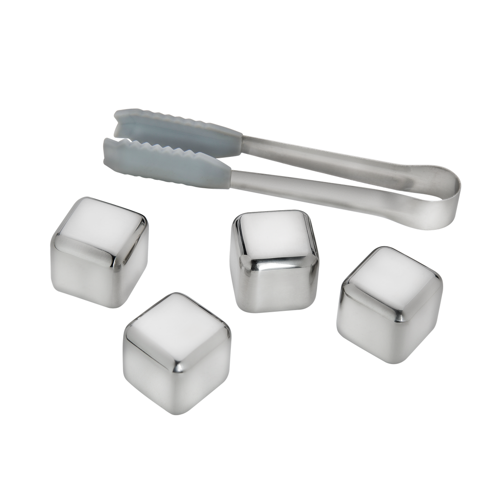 Kit 2 Copos Garrafa de Vidro + 4 Cubos de gelo de Inox com Pegador