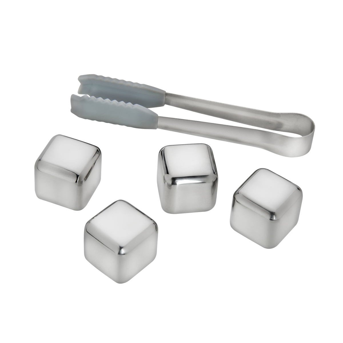 Kit 2 Copos Garrafa de Vidro + 4 Cubos de gelo de Inox com Pegador
