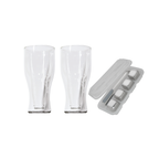 Kit 2 Copos Garrafa de Vidro + 4 Cubos de gelo de Inox com Pegador