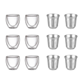 Kit 12 copinhos: 6 copos double wall + 6 copos 80ml de inox