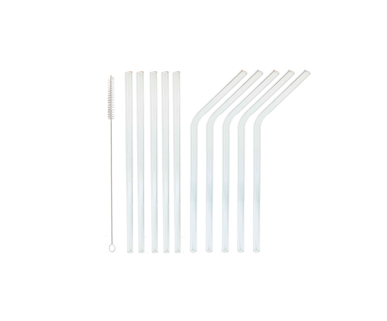 Kit 10 Canudos de Vidro Drink 15cm + Escova de Limpeza