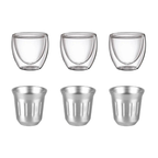 Kit 6 copos café: 3 copos double wall + 3 copos 80ml de inox