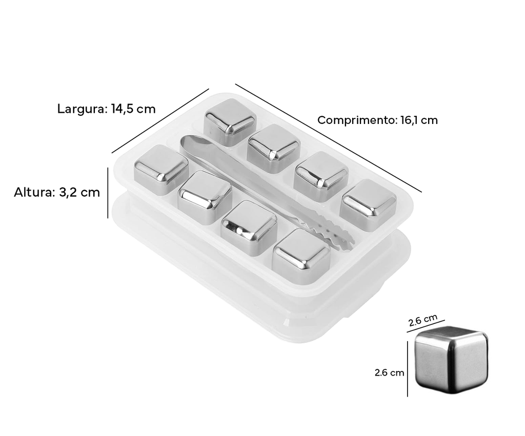 Kit 8 Cubos de Gelo Inox