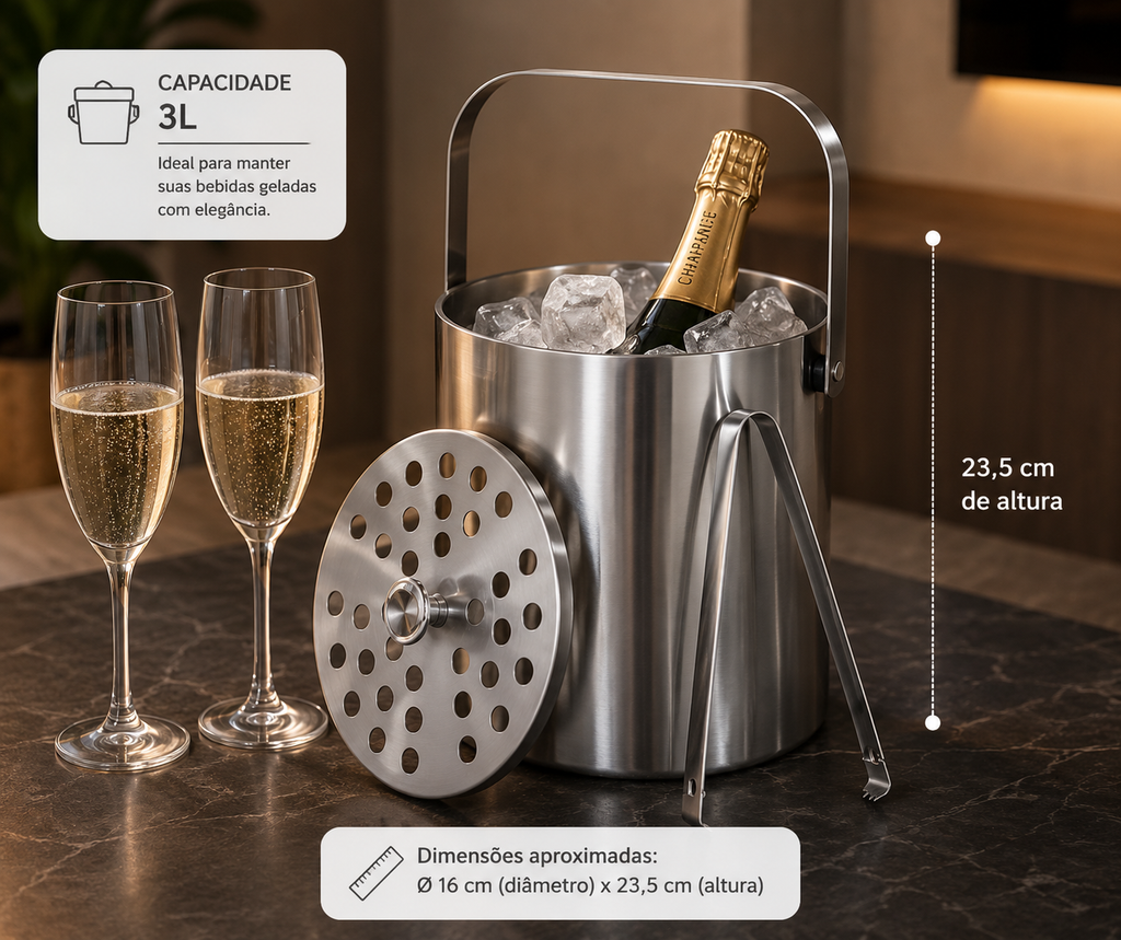 Balde de Gelo Mini Polar com Pegador 3L